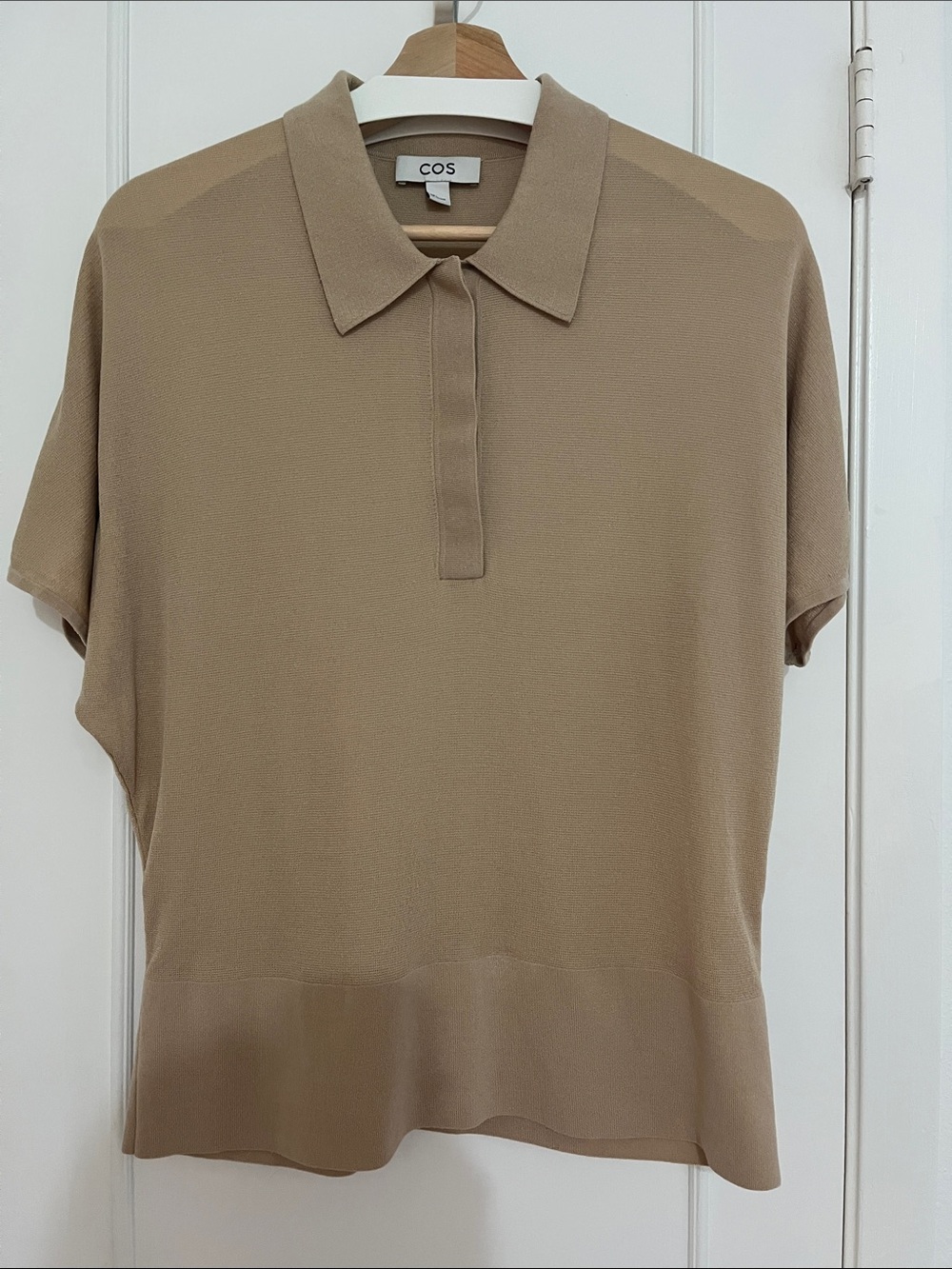COS Short Sleeve Polo Knit Top in Tan
